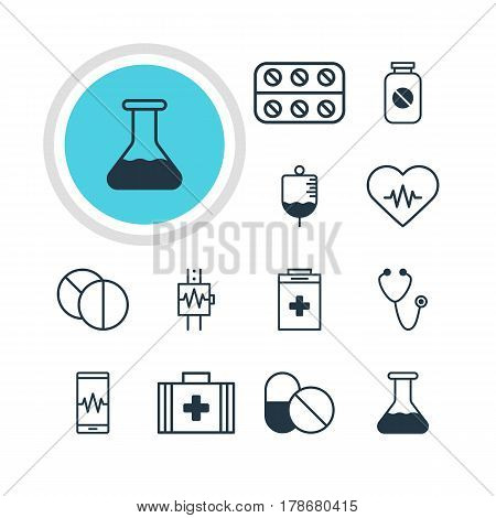 Vector Illustration Of 12 Health Icons. Editable Pack Of Flask, Exigency, Phone Monitor And Other Elements.