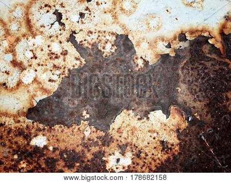 Corroded White Metal Background. Rusted White Painted Metal Wall. Rusty Metal Background With Streak