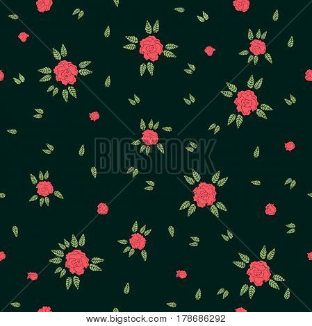 Seamless floral pattern with folk art motifs.