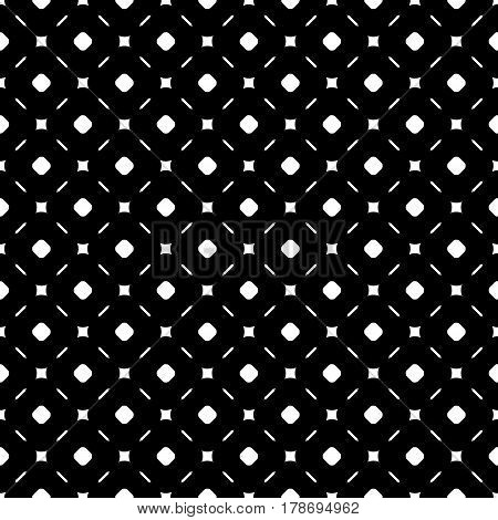 Vector seamless pattern, modern minimalist texture with simple geometric figures, thin lines, circles. Illustration of diagonal mesh. Stylish minimal dark design for prints, decor, textile, digital