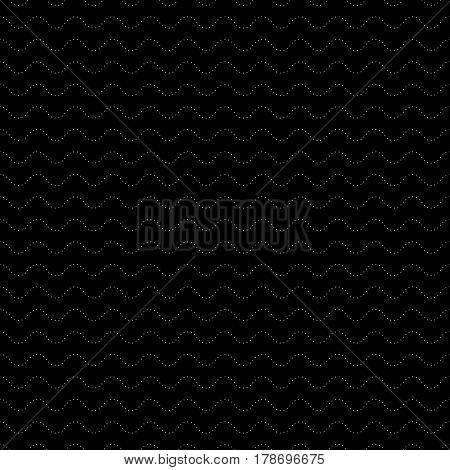 Vector monochrome texture, subtle geometric seamless pattern, horizontal dotted wavy lines. Abstract minimalist dark background. Stylish design element for prints, decor, textile, digital, cloth, web