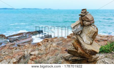 Stone cairn or stack at Khao Laem Ya National Park Rayong Thailand