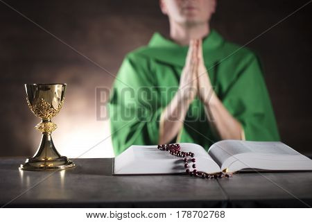 Catholic religion theme. Catholic priest during Holy Mass.