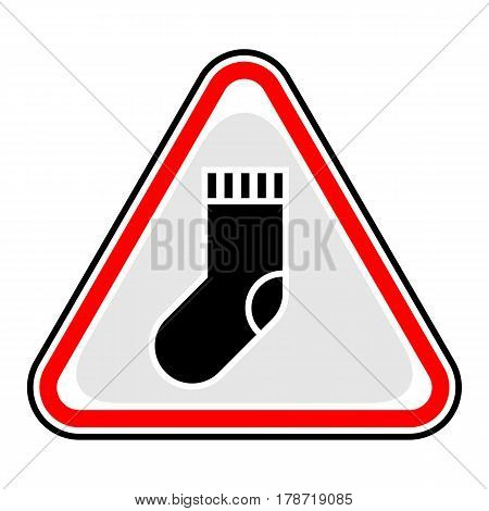 Use it in all your designs. Red and black triangular sticker with christmas stocking sign. Triangle hazard warning danger symbol. Quick and easy recolorable vector illustration