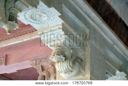 JAIPUR, INDIA - FEBRUARY 16: White marble hall of Sattais Katcheri at Amber Fort in Jaipur, Rajasthan, India, on February 16, 2016.