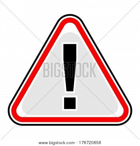 Use it in all your designs. Red attention sign triangular shape with exclamation mark point. Warning icon hazard sign in flat style. Quick and easy recolorable vector illustration