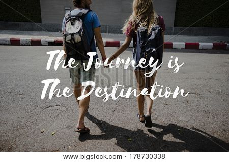 Friends Travel Backpacker Journey with Quote Graphic