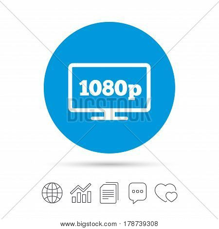 Full hd widescreen tv sign icon. 1080p symbol. Copy files, chat speech bubble and chart web icons. Vector