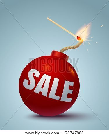 Vector illustration of a red bomb and match. Bomb for sale and shopping
