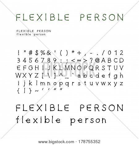 Brush script with lowercase and uppercase letters, keystrokes and digits. Full alphabet handwritten with brush pen. Vector calligraphic English ABC.