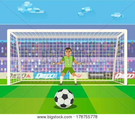 Soccer. Goalkeeper, illustration of a goalkeeper prepares to take a penalty. Rasterized Copy