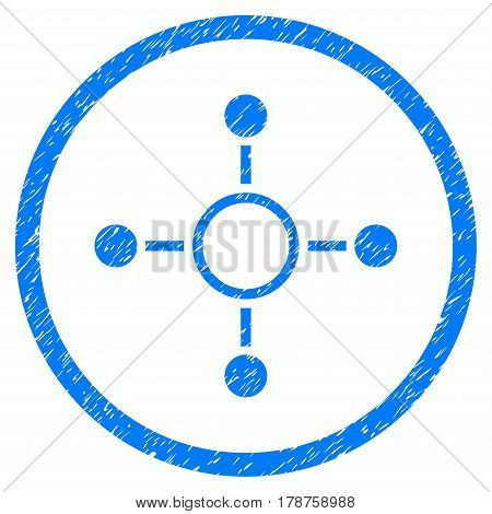 Radial Structure grainy textured icon inside circle for overlay watermark stamps. Flat symbol with dust texture. Circled vector blue rubber seal stamp with grunge design.
