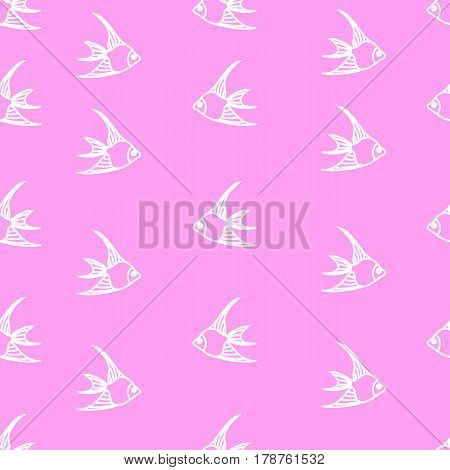 Vector seamless pattern with line color fishes