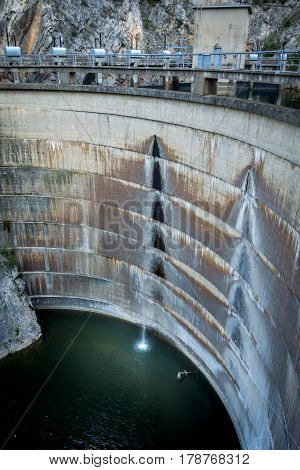 The Matka dam at lake Matka with the canyon in the Skopje surroundings in Macedonia.