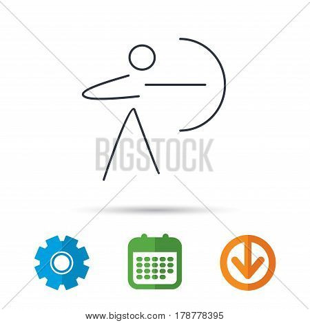 Archery sport icon. Archer with longbow sign. Aiming or targeting symbol. Calendar, cogwheel and download arrow signs. Colored flat web icons. Vector