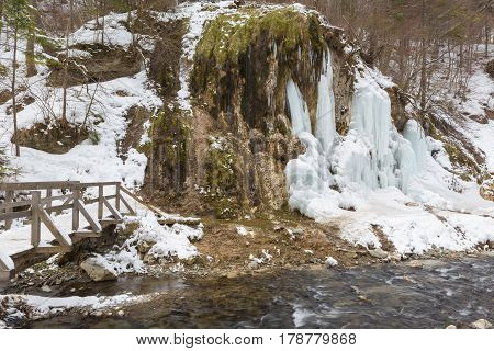 Little Beautiful Chisatoare Waterfall On On The Road To Moeciu Village In Brasov County Romania