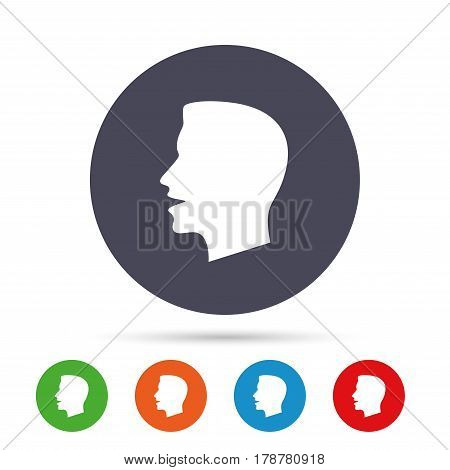Talk or speak icon. Loud noise symbol. Human talking sign. Round colourful buttons with flat icons. Vector