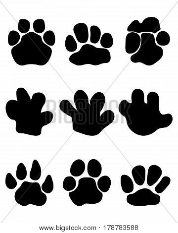 Black footprints of hippopotamus on a black background