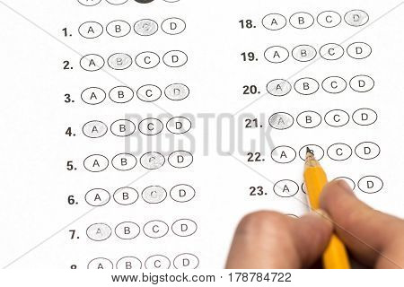 Hand Fill In Exam Papers Sheet And Pencil