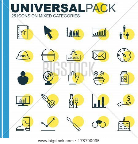 Set Of 25 Universal Editable Icons. Can Be Used For Web, Mobile And App Design. Includes Elements Such As Closed Placard, Wine, Rubber Boot And More.