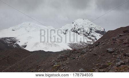 View of the Antisana volcano on a cloudy day in the Antisana Ecological Reserve - Ecuador