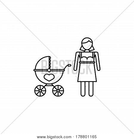 Woman with pram line icon, mother's day, mom with stroller vector graphics, a linear pattern on a white background, eps 10.