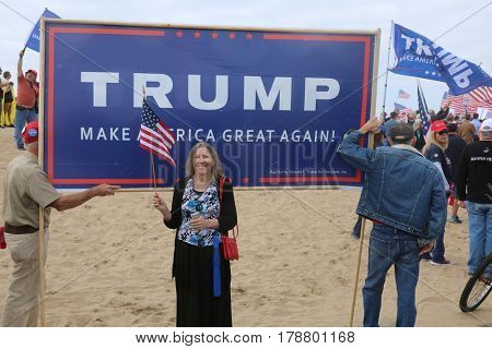 Huntington Beach, CA - March 25 2017: Make America Great Again March. Thousand of Supporters of republican president Donald Trump, march and wave flags, at a MAGA March in Huntington Beach. 




