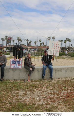 Huntington Beach, CA - March 25 2017: Make America Great Again March. Thousand of Supporters of republican president Donald Trump, march and wave flags, at a MAGA March in Huntington Beach. 




