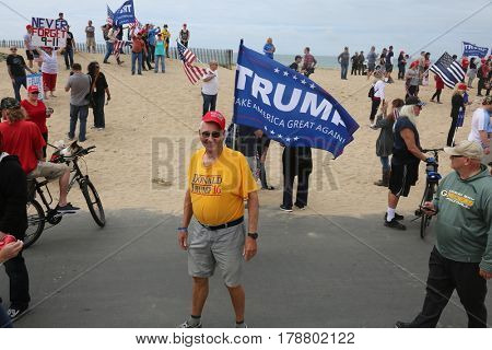 Huntington Beach, CA - March 25 2017: Make America Great Again March. Thousand of Supporters of republican president Donald Trump, march and wave flags, at a MAGA March in Huntington Beach. 




