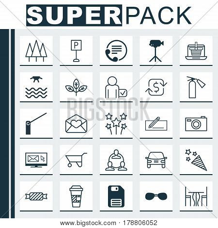 Set Of 25 Universal Editable Icons. Can Be Used For Web, Mobile And App Design. Includes Elements Such As Camcorder, Globetrotter, Fire Extinguisher And More.