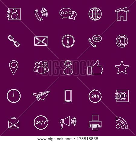 Contact us line color icons on purple background, stock vector