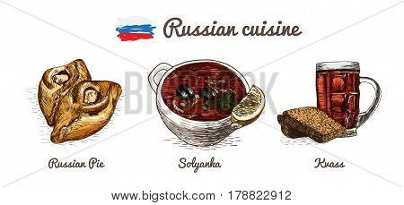 Russian menu colorful illustration. Vector illustration of Russian cuisine.