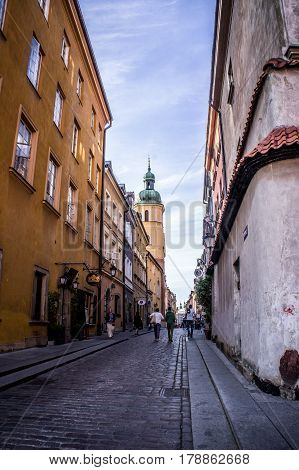 WARSAW, POLAND - SEPTEMBER 27: Street in Historic Centre, Old Town of Warsaw, Poland on September 27, 2016