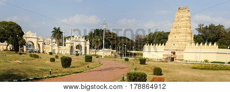 Mysore, India - 24 January 2015: Sri Bhuvaneshwari temple close to Mysore palace on India
