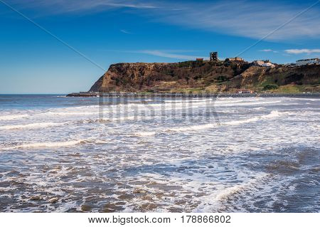 Castle Hill from North Bay - Scarborough is a town on the North Sea coast of North Yorkshire. Castle Hill separates the seafront into two bays to the North and South
