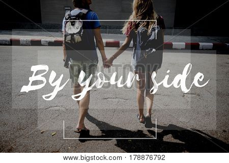 Friends Travel Backpacker Journey with Quote Graphic