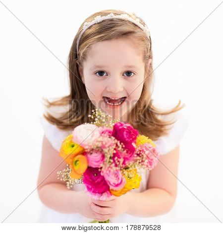 Little Girl With Flower Bouquet