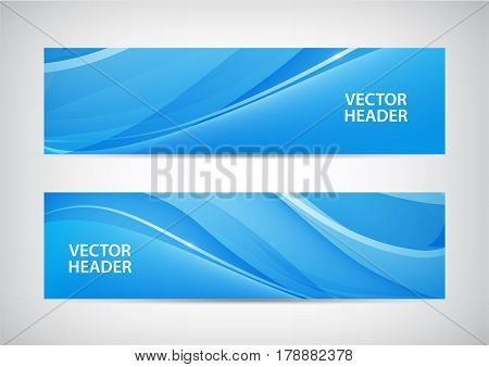 Vector set of abstract blue wavy headers, water flow banners. Use for web site, ad, brochure, flyer