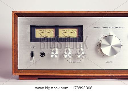 Vintage Stereo Audio Amplifier VU Meters closeup
