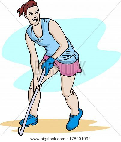 Girl Hockey Player Vector Illustration,  Girl Hockey Player Vector Illustration