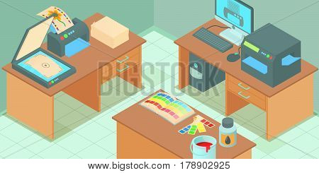 Printing process horizontal banner concept. Cartoon illustration of printing process vector horizontal banner for web