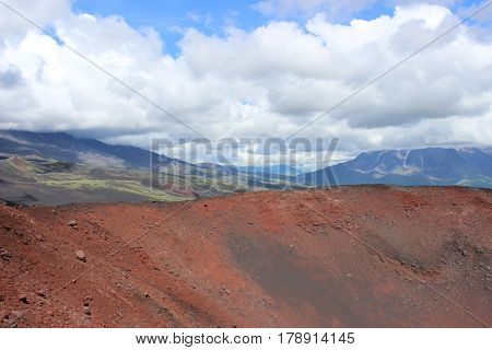 Black And Red Ash, Valley Of Hills, After Volcanic Eruption