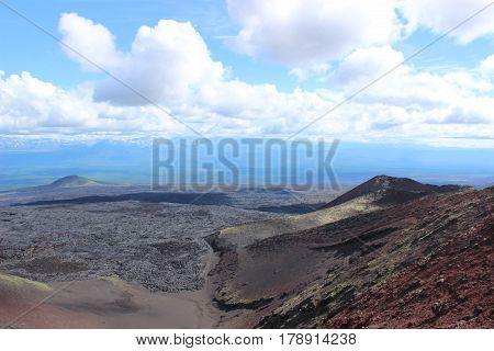 Black And Red Ash, Valley Of Hills, After Volcanic Eruption