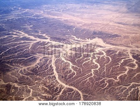 Desert view from the airplane in flight