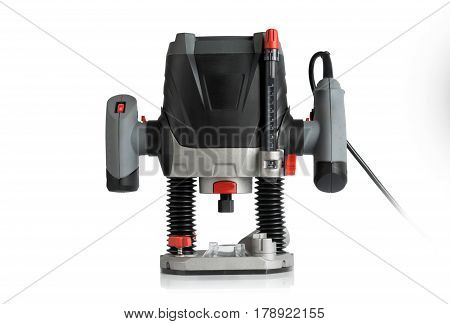 electric router manual to work with wood on a white background
