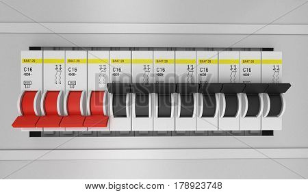 Electrical Circuit Breakers. 3D Rendering