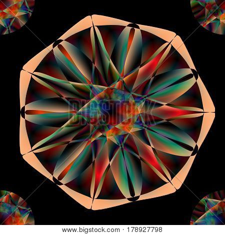 Dark colorful seamless background for your design needs. Floral pattern with rays concept. Abstract space theme. Vector illustration editable