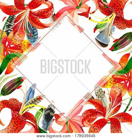 Wildflower leopard lily flower frame in a watercolor style isolated.  Aquarelle wild flower for background, texture, wrapper pattern, frame or border.