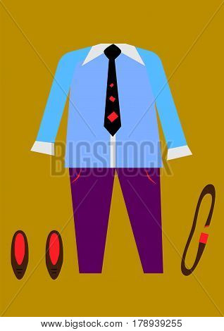 Men's clothing style. Shirt, trousers, tie and shoes