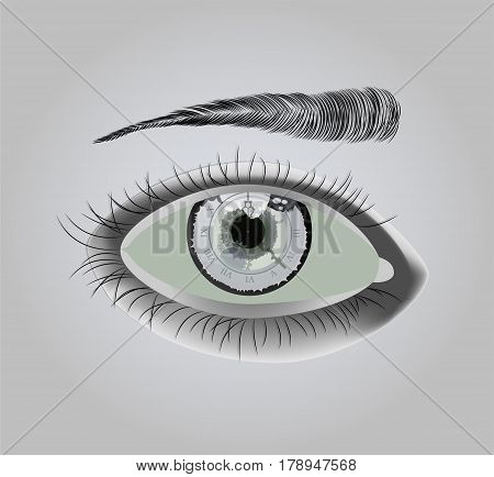 An eye with a clock inside vector illustration